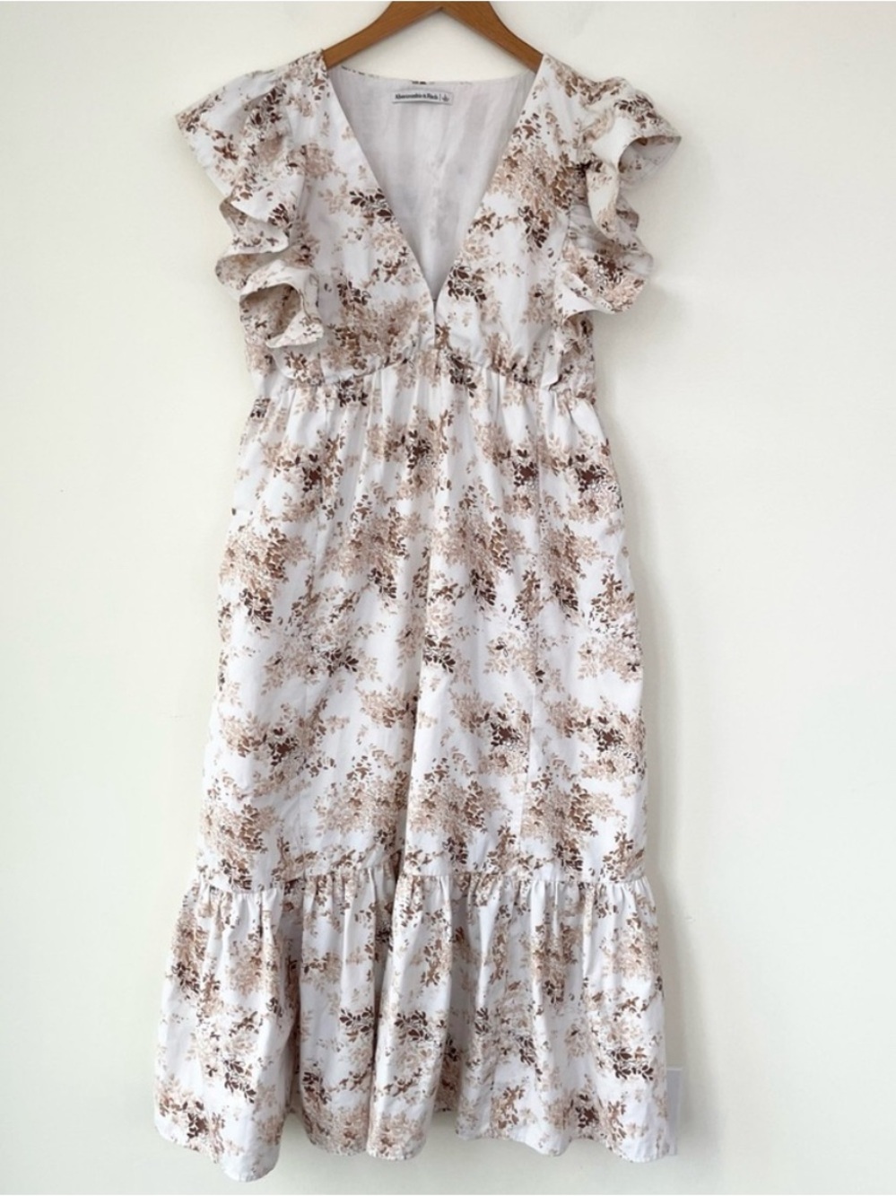 Abercrombie & Fitch Floral Babydoll Midi Dress Ruffle Sleeve L Large - Picture 2 of 7